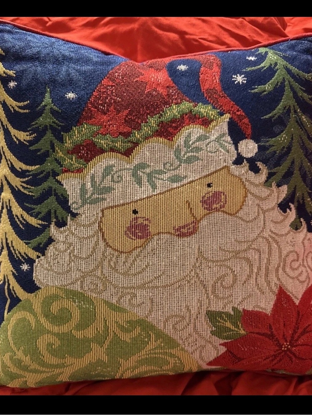 Pier 1 Santa Holiday Pillow - Red, Blue, Green, Cream